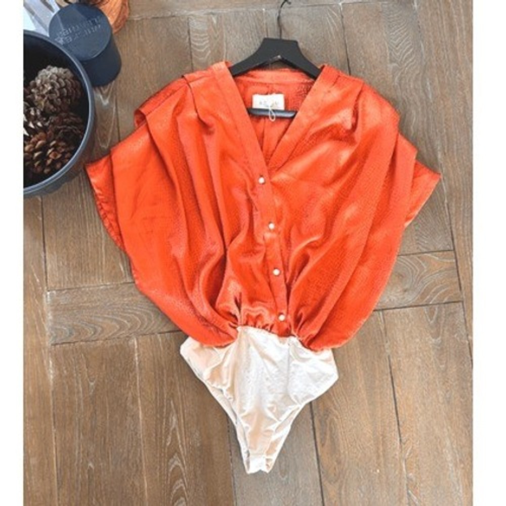 Azulu Jacquard Animal Print Bodysuit Women Burnt Orange‎ XS (T1)